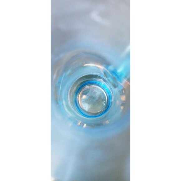 Aqua Blue Romanian Glass Decanter With Gold Floral Design & Handle - Picture 11 of 12